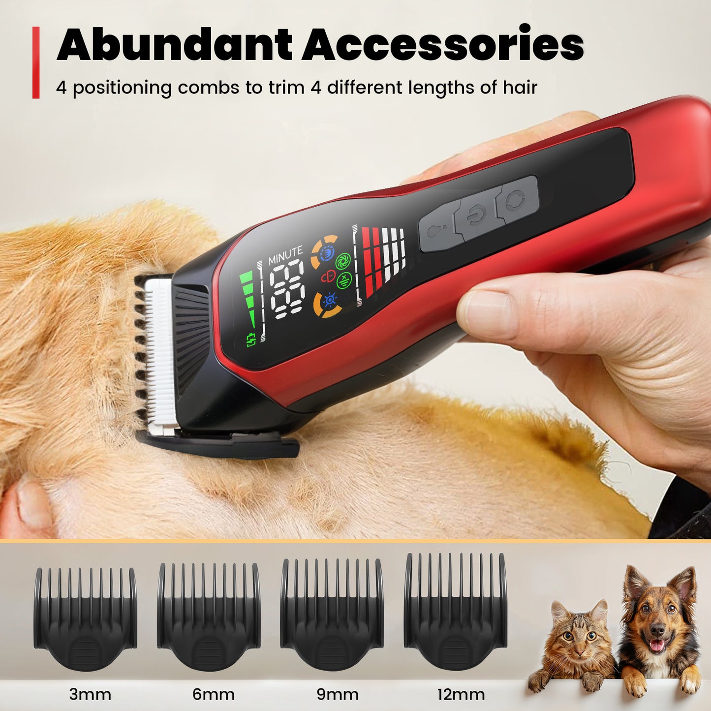 Professional Pet Hair Clipper – 50mm Wide Blade, 6500RPM Powerful Motor, Large LCD Display, Skin-Safe Design