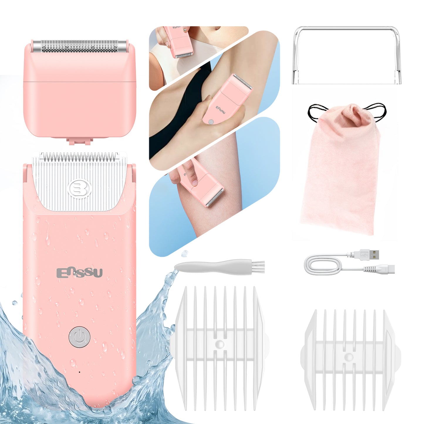 2-in-1 Waterproof Bikini Trimmer for Women – Dual Ceramic Blades & Spotlight