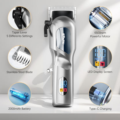 Pro Hair Clipper – Adjustable 45mm Stainless Blade, 6500RPM Motor