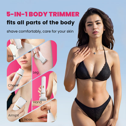 5-in-1 Women’s Body Hair Trimmer Set – Multi-Functional Grooming Kit (White)