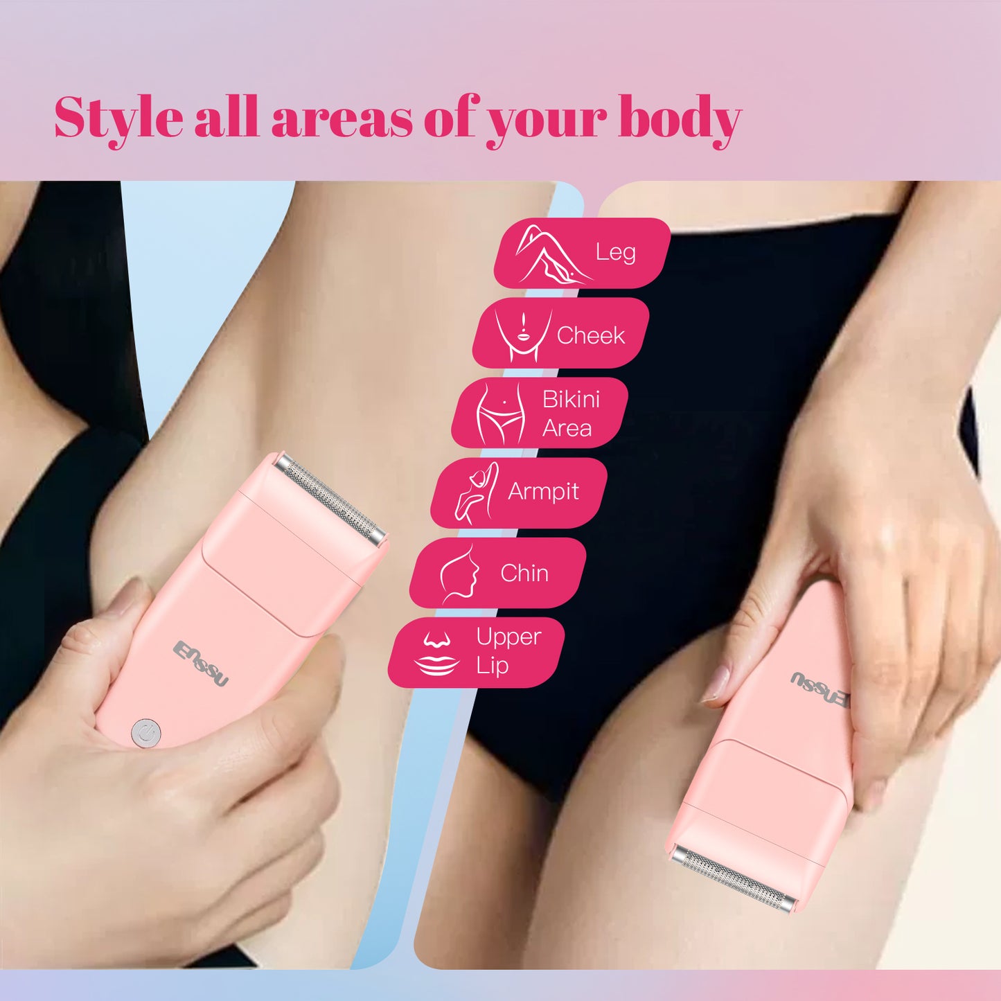 2-in-1 Waterproof Bikini Trimmer for Women – Dual Ceramic Blades & Spotlight