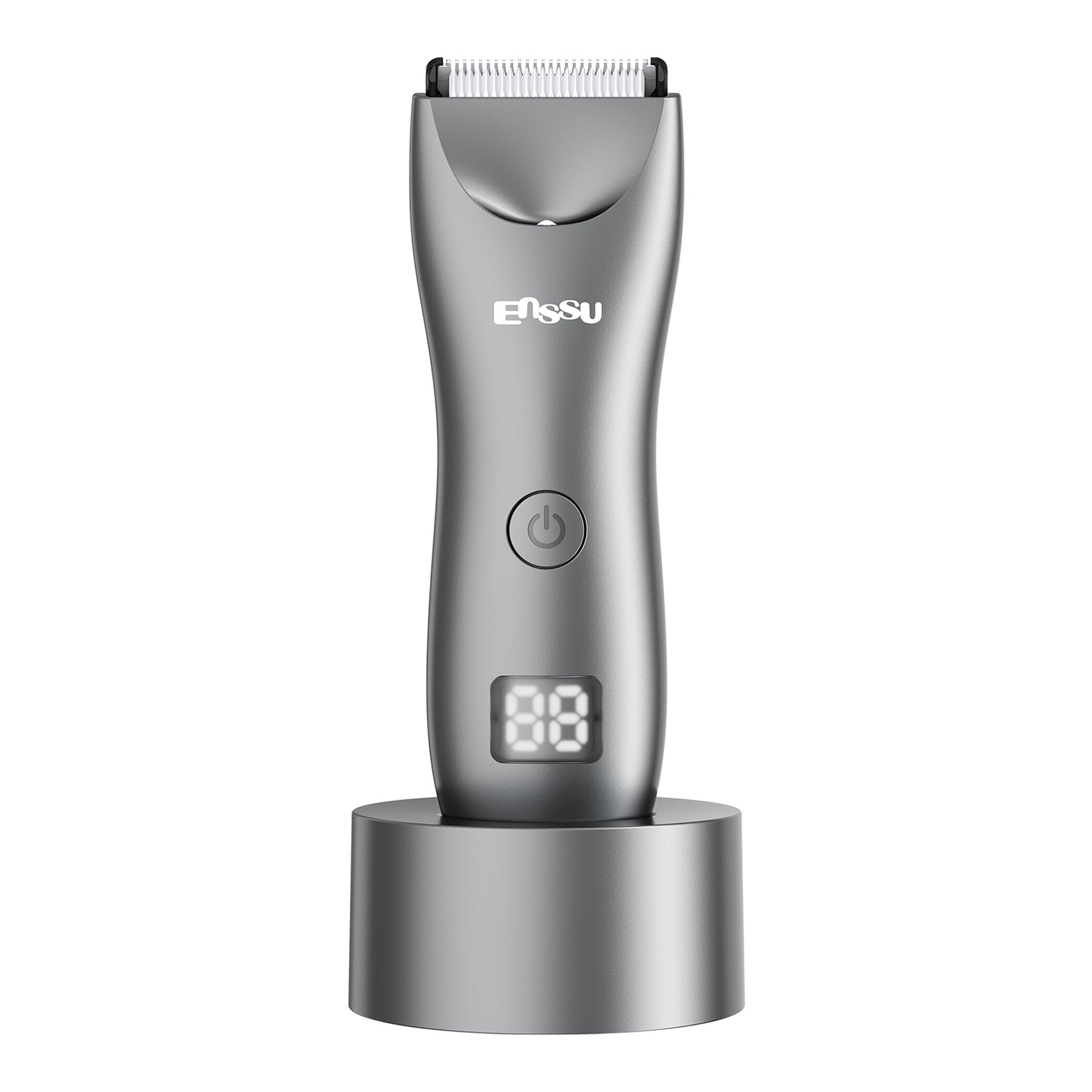 Men's Body Trimmer – Silver Waterproof, Ceramic Blade For Groin & Body, LED Light, LCD Display & Dock