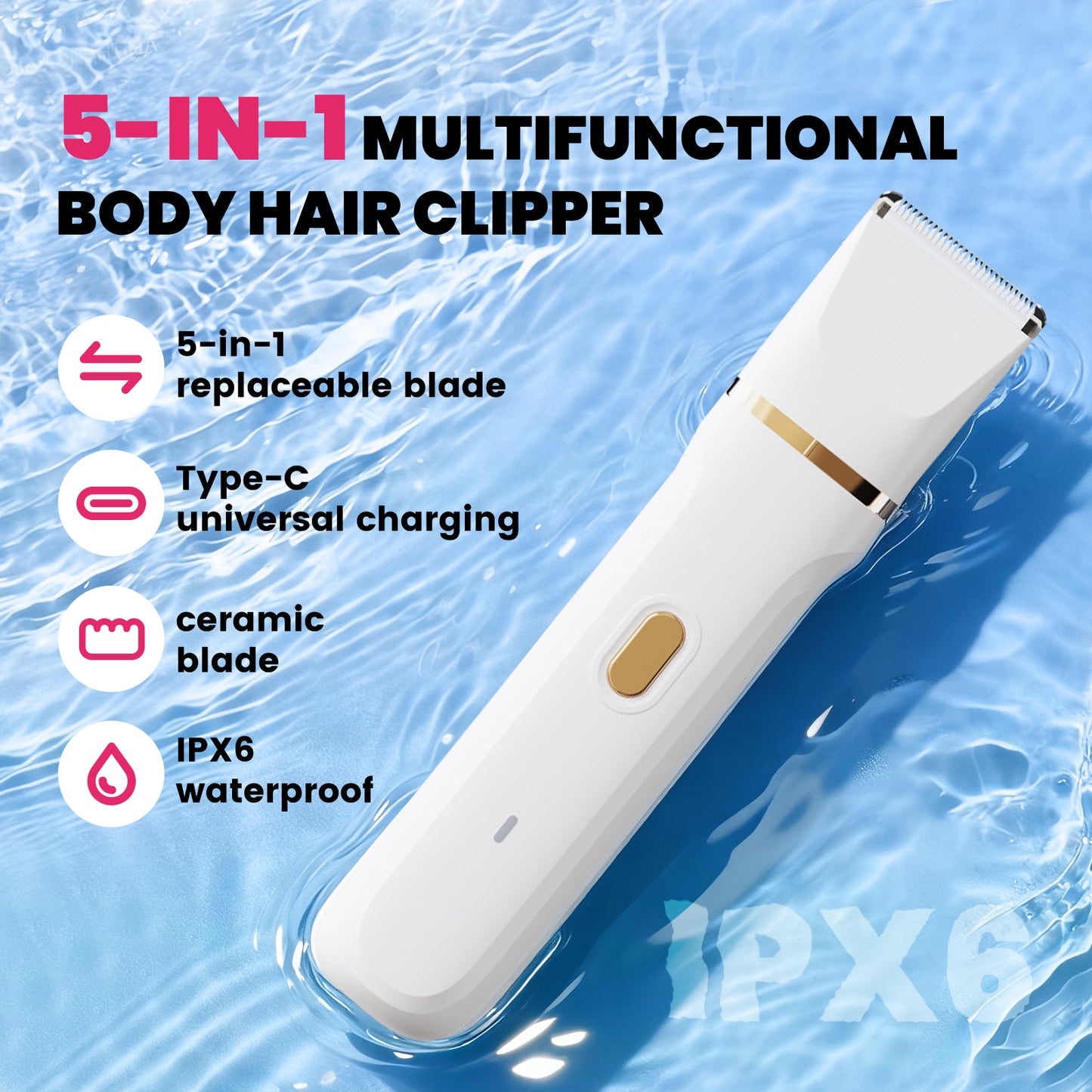 5-in-1 Women’s Body Hair Trimmer Set – Multi-Functional Grooming Kit (White)