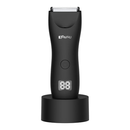 Men's Body Trimmer – Black Waterproof, Ceramic Blade For Groin & Body, LED Light, LCD Display & Dock