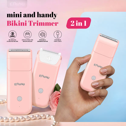 2-in-1 Waterproof Bikini Trimmer for Women – Dual Ceramic Blades & Spotlight