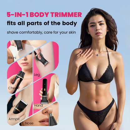 5-in-1 Women’s Body Hair Trimmer Set – Multi-Functional Grooming Kit (Black)