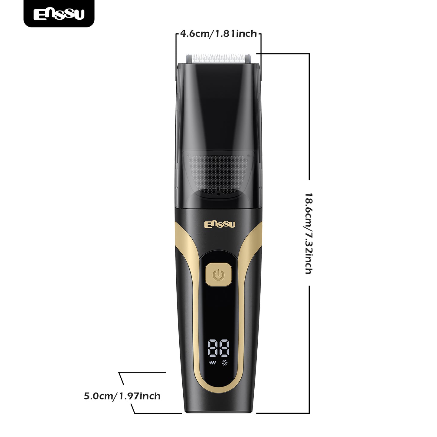 Vacuum Beard Trimmer – Yellow, 1-20mm Combs, LCD Display, IPX7 Waterproof