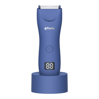 Men's Body Trimmer – Blue Waterproof, Ceramic Blade For Groin & Body, LED Light, LCD Display & Dock