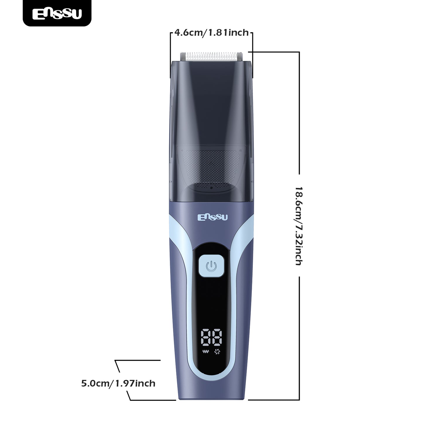 Vacuum Beard Trimmer – Blue, 1-20mm Combs, LCD Display, IPX7 Waterproof