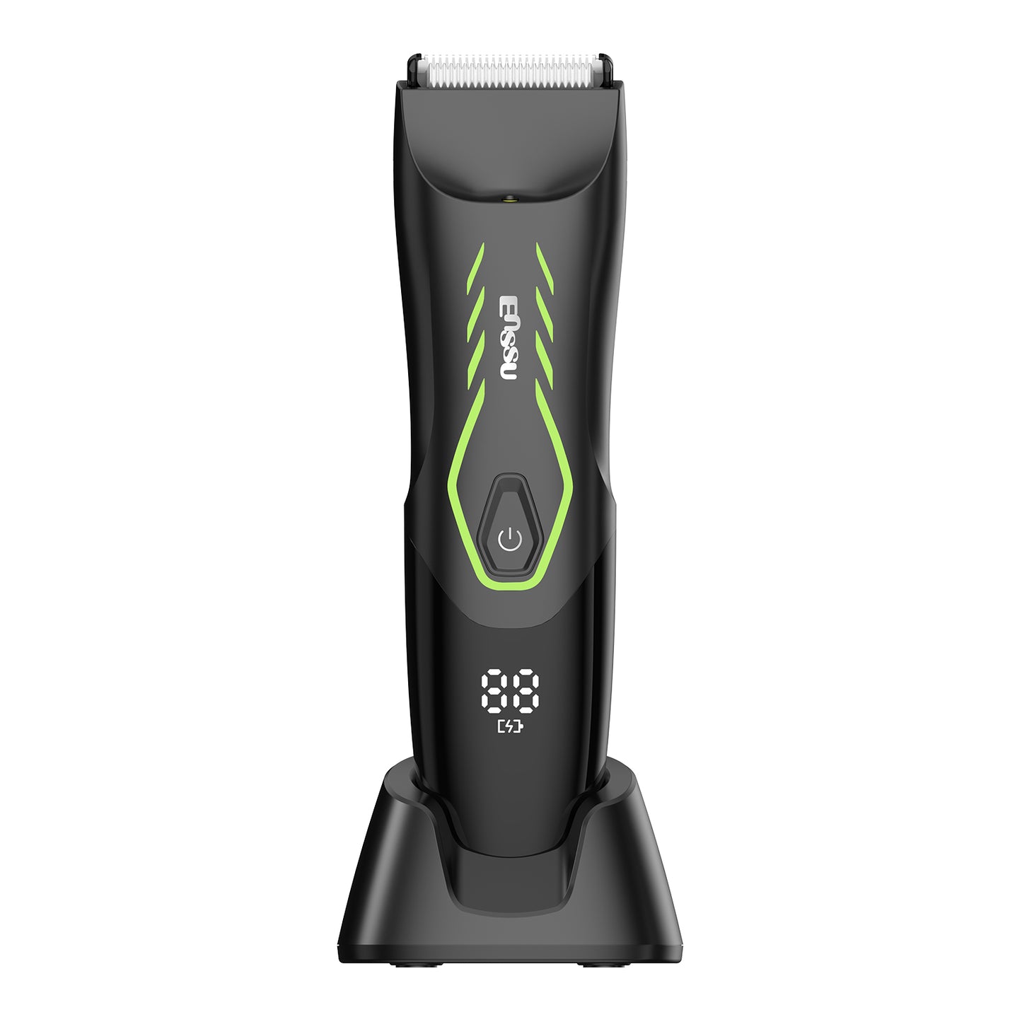 Men’s Body Trimmer – Safe Cut-Preventing Blade, IPX7 Waterproof, LED Spotlight, LCD Display & Charging Dock – Green