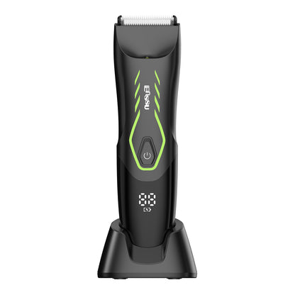 Men’s Body Trimmer – Safe Cut-Preventing Blade, IPX7 Waterproof, LED Spotlight, LCD Display & Charging Dock – Green