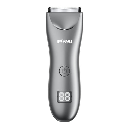 Men's Body Trimmer – Silver Waterproof, Ceramic Blade For Groin & Body, LED Light, LCD Display & Dock