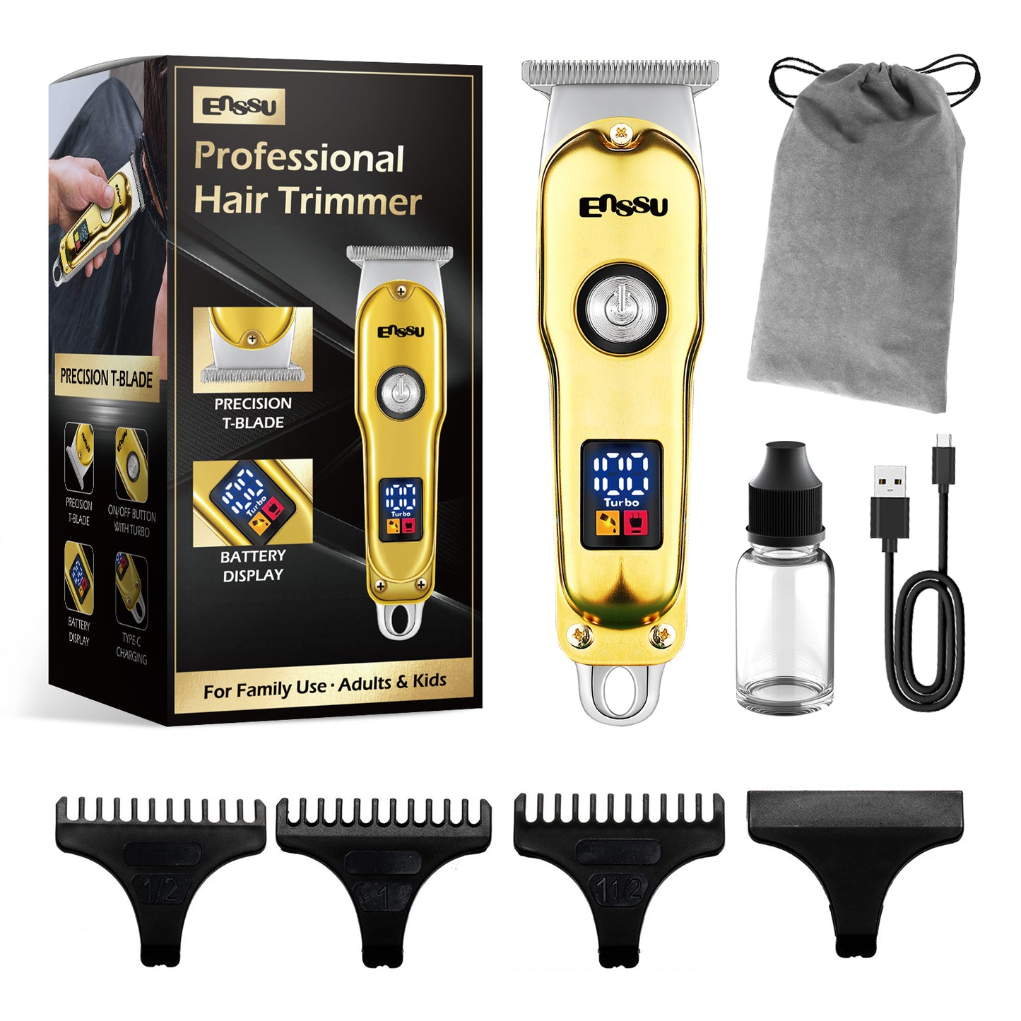 Pro Hair Trimmer – T-Shape Stainless Blade, 6800RPM Dual-Speed Motor
