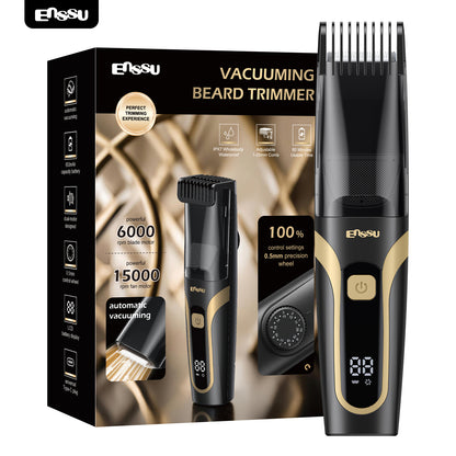 Vacuum Beard Trimmer – Yellow, 1-20mm Combs, LCD Display, IPX7 Waterproof