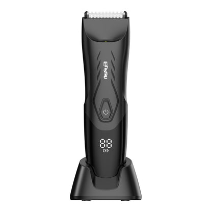 Men’s Body Trimmer – Safe Cut-Preventing Blade, IPX7 Waterproof, LED Spotlight, LCD Display & Charging Dock – Black