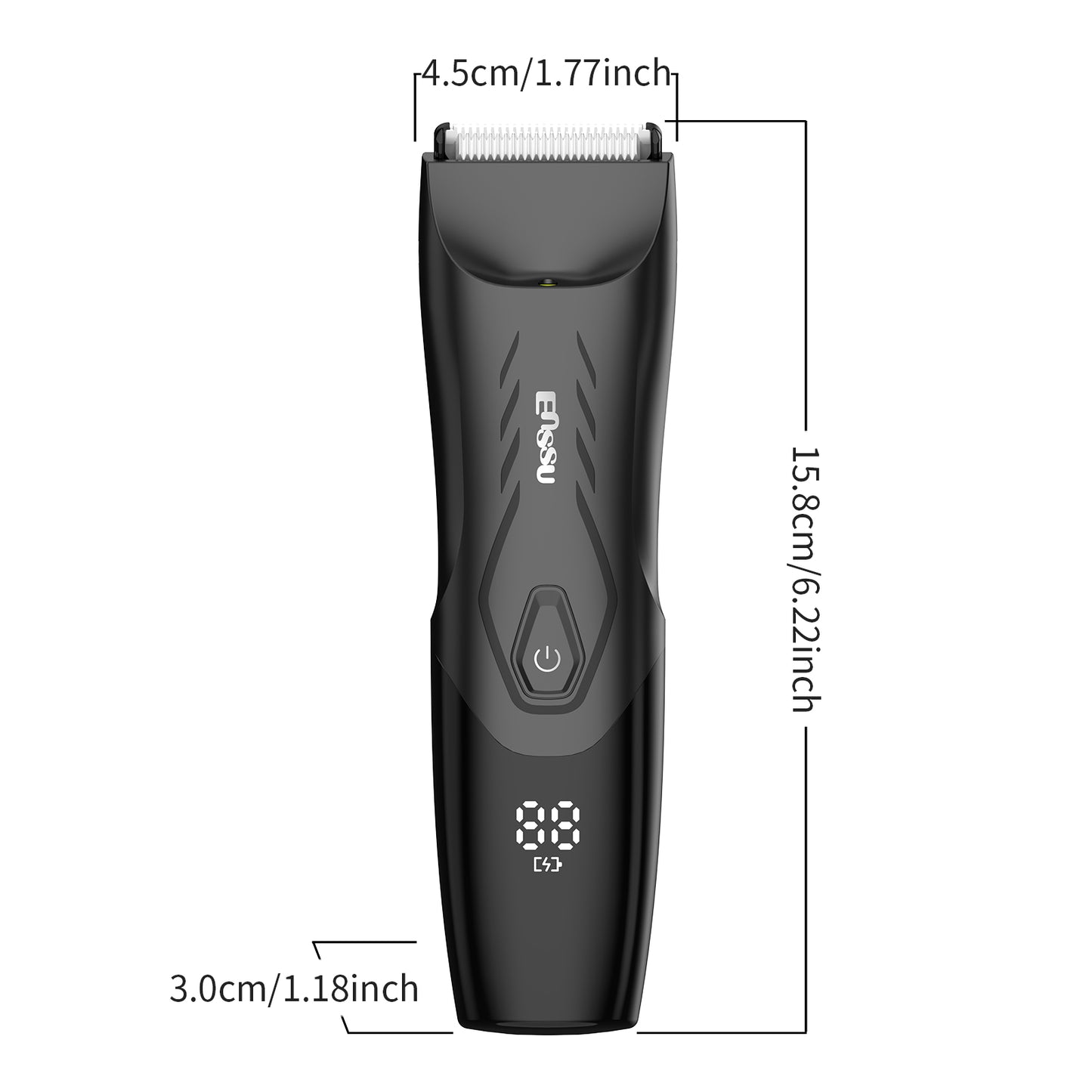 Men’s Body Trimmer – Safe Cut-Preventing Blade, IPX7 Waterproof, LED Spotlight, LCD Display & Charging Dock – Black