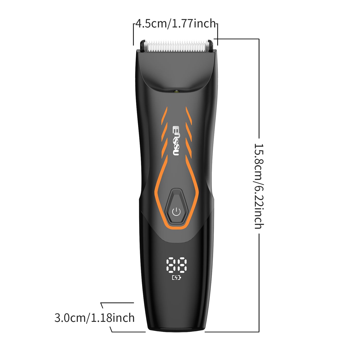 Men’s Body Trimmer – Safe Cut-Preventing Blade, IPX7 Waterproof, LED Spotlight, LCD Display & Charging Dock – Black