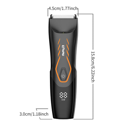 Men’s Body Trimmer – Safe Cut-Preventing Blade, IPX7 Waterproof, LED Spotlight, LCD Display & Charging Dock – Black