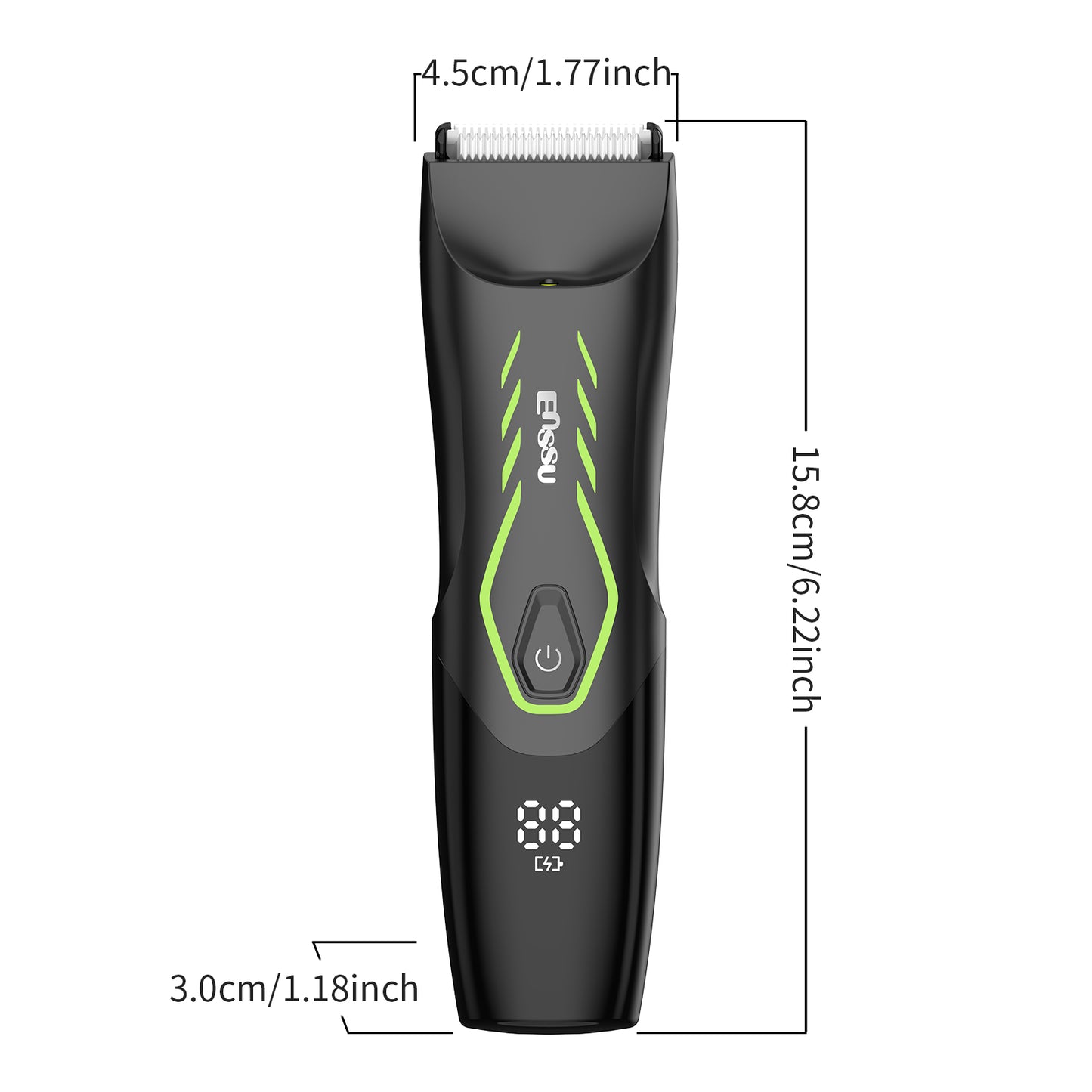 Men’s Body Trimmer – Safe Cut-Preventing Blade, IPX7 Waterproof, LED Spotlight, LCD Display & Charging Dock – Green