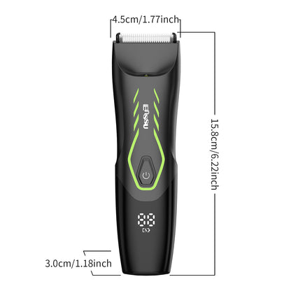 Men’s Body Trimmer – Safe Cut-Preventing Blade, IPX7 Waterproof, LED Spotlight, LCD Display & Charging Dock – Green