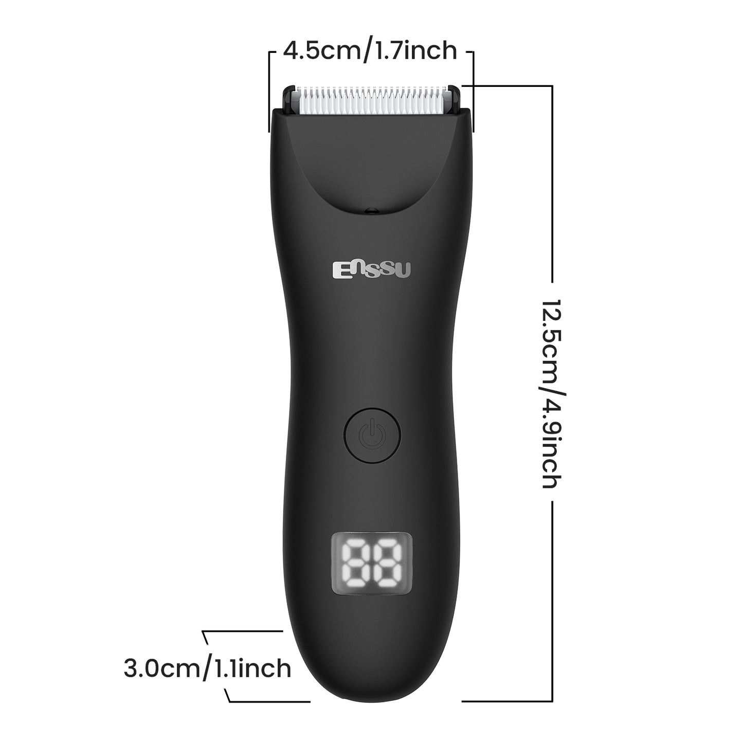 Men's Body Trimmer – Black Waterproof, Ceramic Blade For Groin & Body, LED Light, LCD Display & Dock