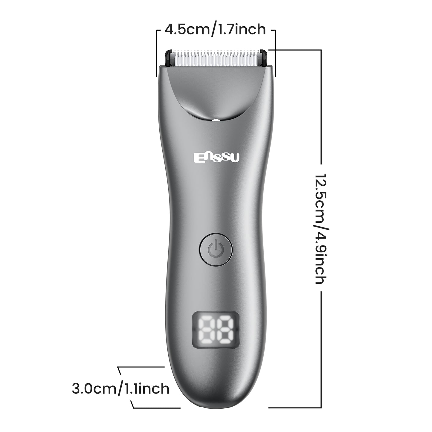 Men's Body Trimmer – Silver Waterproof, Ceramic Blade For Groin & Body, LED Light, LCD Display & Dock