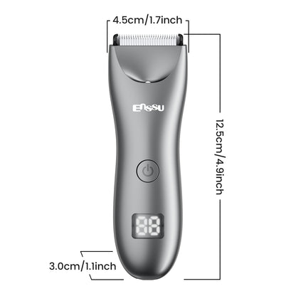 Men's Body Trimmer – Silver Waterproof, Ceramic Blade For Groin & Body, LED Light, LCD Display & Dock