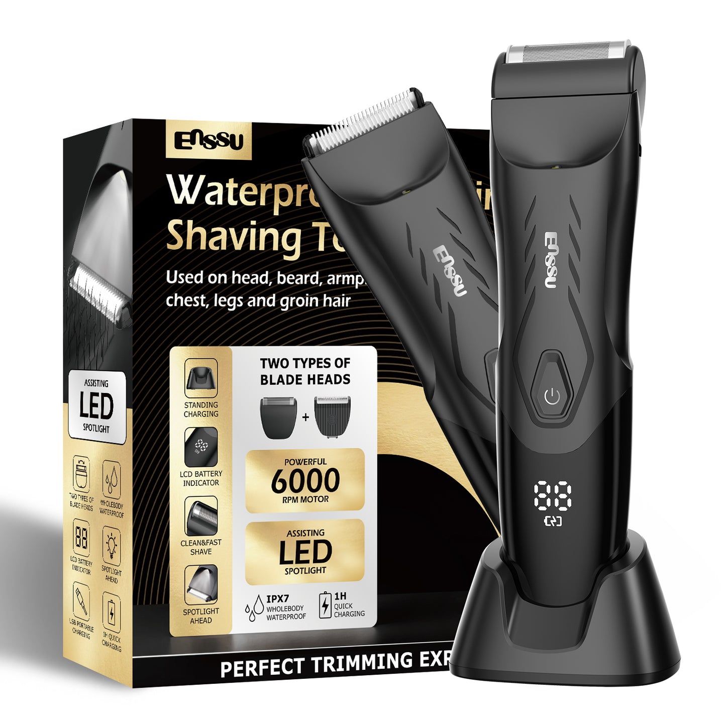 Waterproof Grooming Kit – Trim & Shave with LCD Display & Charging Base