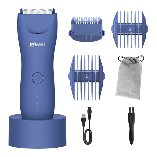 Men’s Body Trimmer Blue – Waterproof, Ceramic Blade, LED Light & Dock