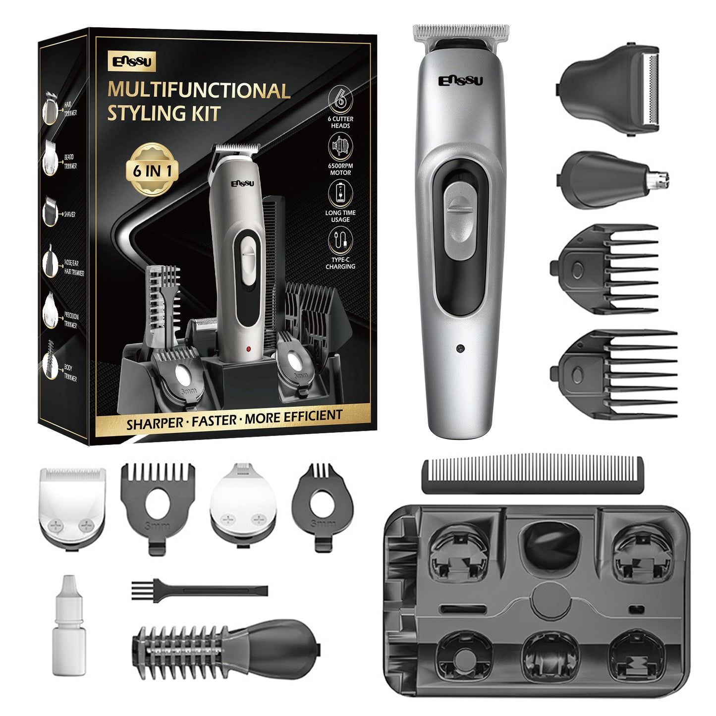 Multifunctional Styling Kit – 6-in-1 Hair Clipper, 6500–10000RPM Motor