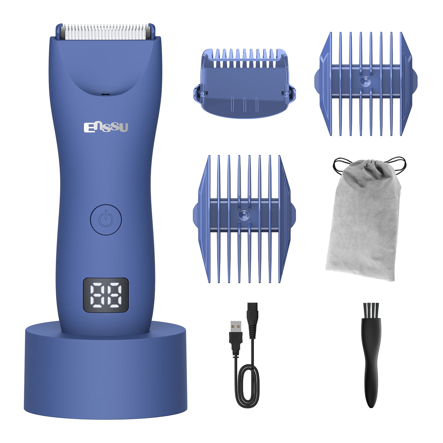 Men's Body Trimmer – Blue Waterproof, Ceramic Blade For Groin & Body, LED Light, LCD Display & Dock
