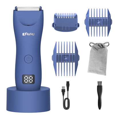 Men's Body Trimmer – Blue Waterproof, Ceramic Blade For Groin & Body, LED Light, LCD Display & Dock