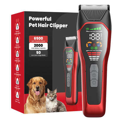 Professional Pet Hair Clipper – 50mm Wide Blade, 6500RPM Powerful Motor, Large LCD Display, Skin-Safe Design