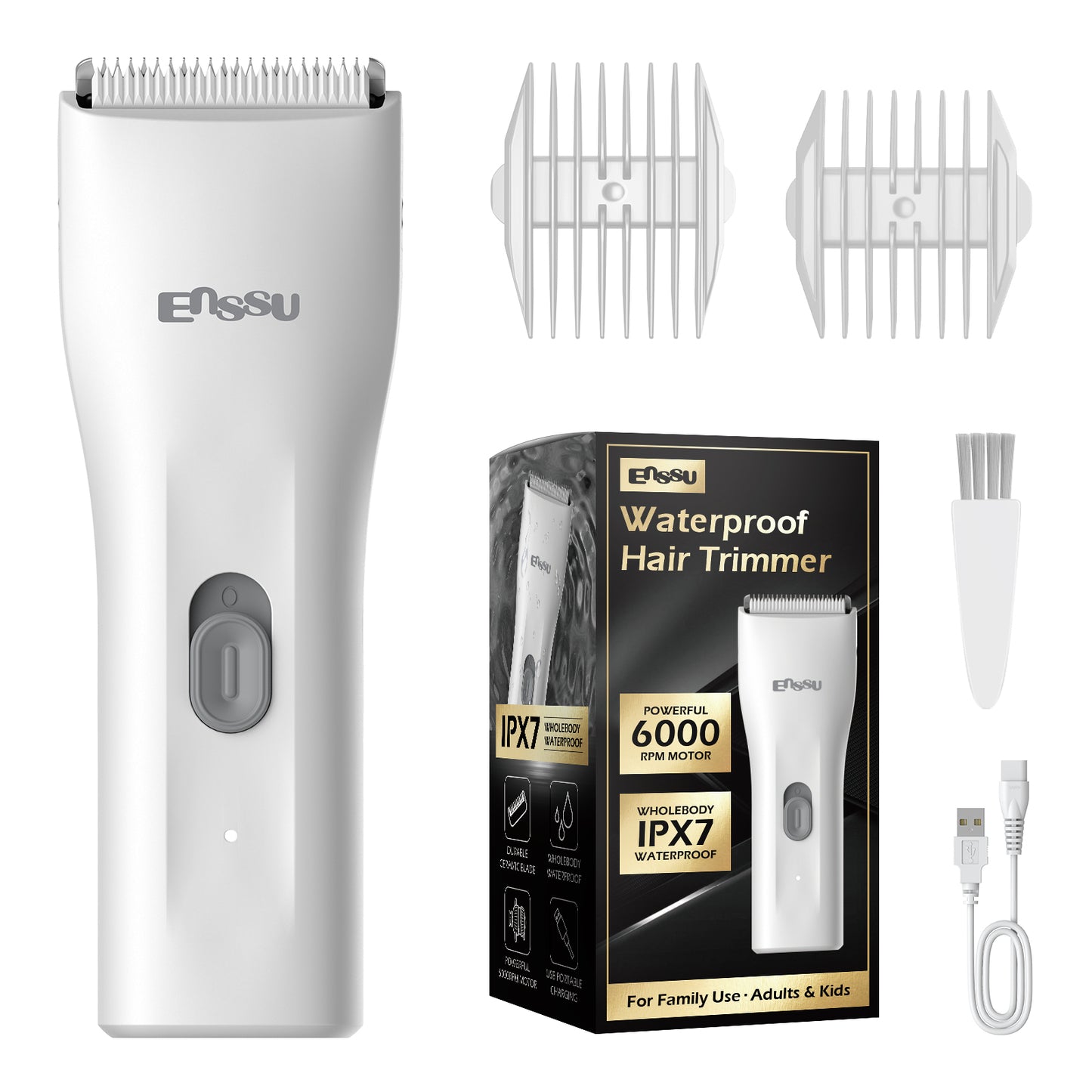 Mini Electric Hair Clipper – White | IPX7 Waterproof with Ceramic Safe Blade