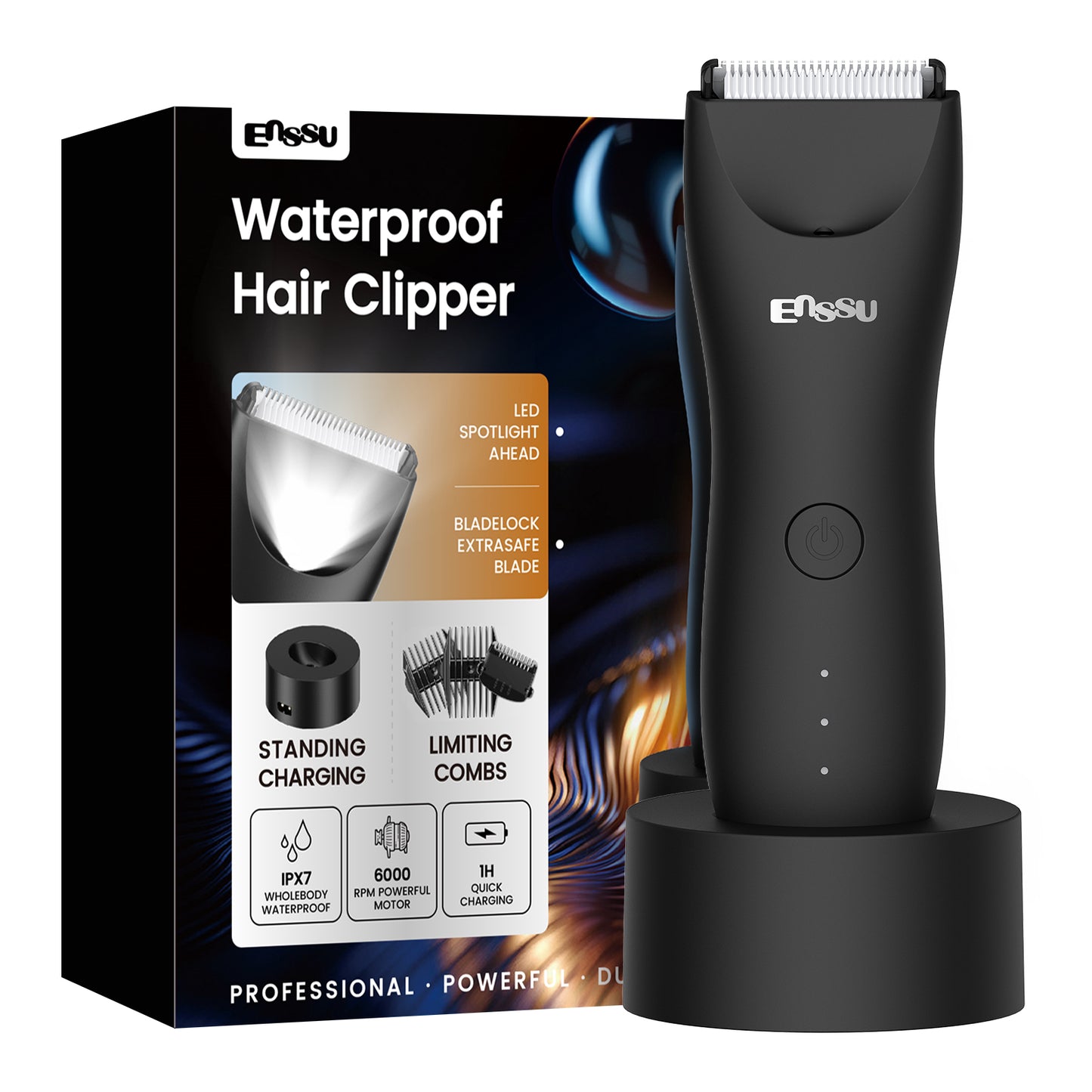 Men’s Body Trimmer Black – Waterproof, Ceramic Blade, LED Light & Dock