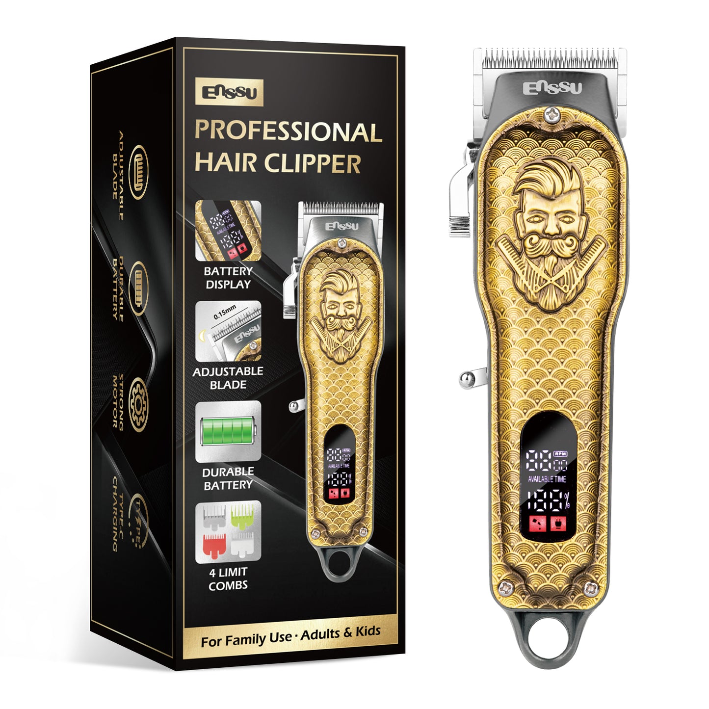 Pro Hair Clipper – Adjustable 45mm Stainless Blade, 6500RPM Motor