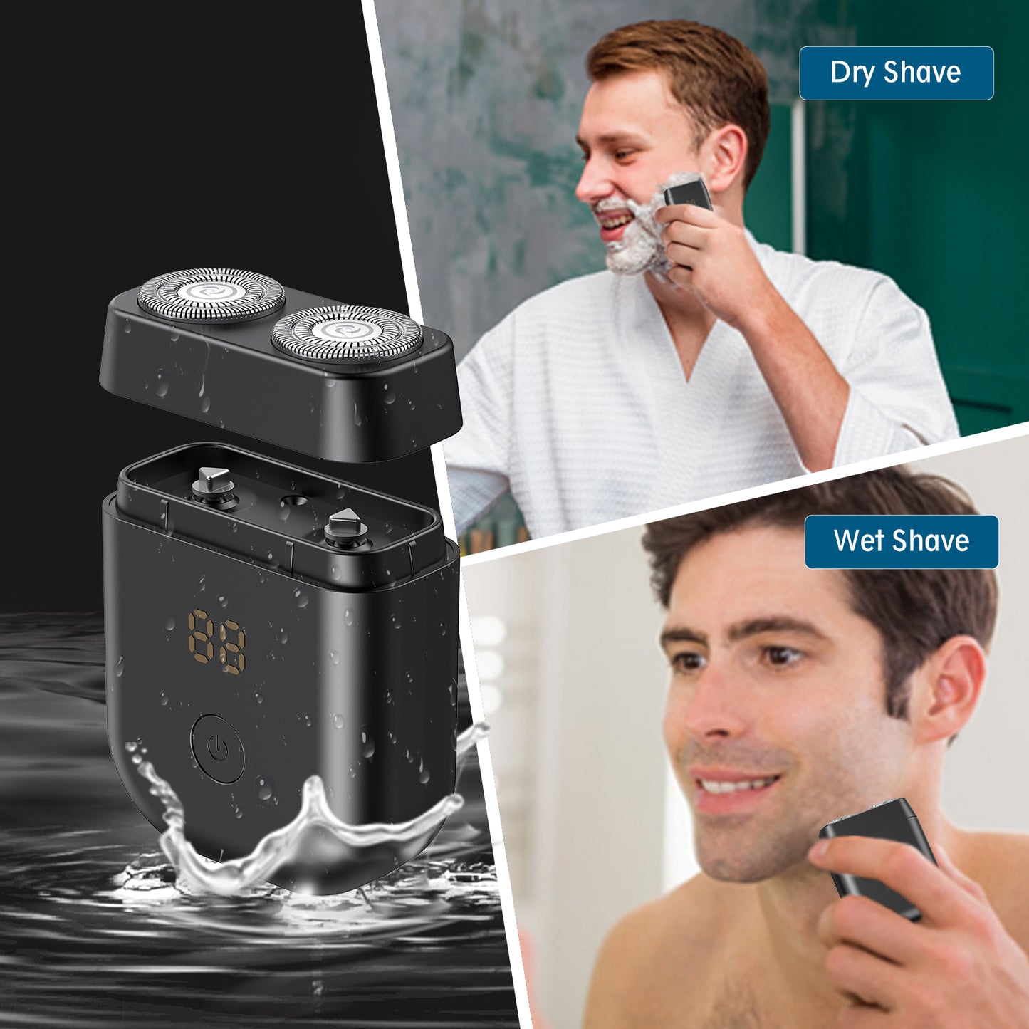 Mini IPX7 Waterproof Beard Trimmer – Dual-Blade, Floating Surface