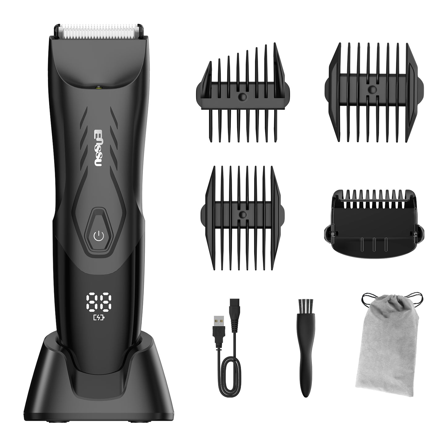 Men’s Body Trimmer – Safe Cut-Preventing Blade, IPX7 Waterproof, LED Spotlight, LCD Display & Charging Dock – Black