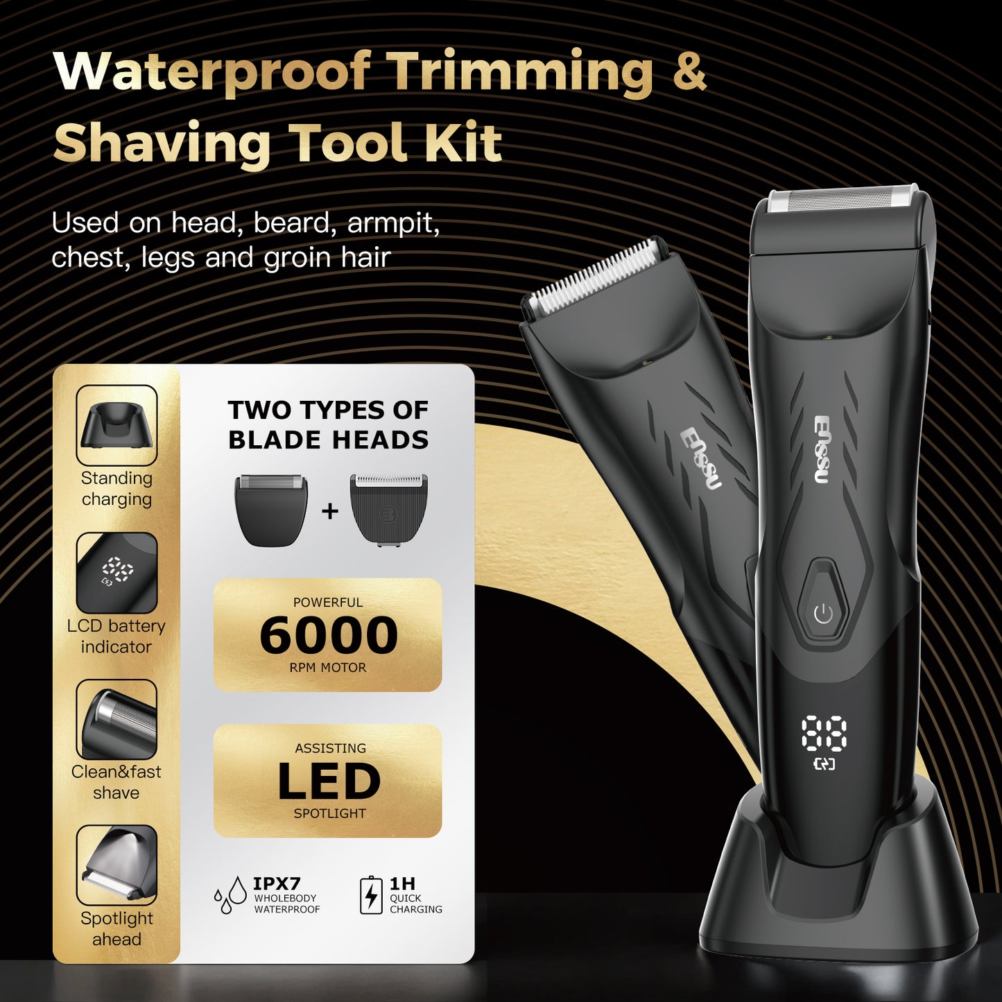 Waterproof Grooming Kit – Trim & Shave with LCD Display & Charging Base