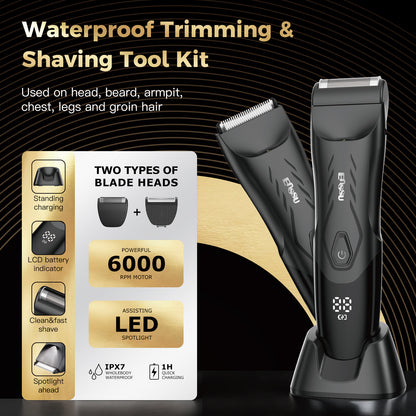 Waterproof Grooming Kit – Trim & Shave with LCD Display & Charging Base