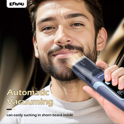 Vacuum Beard Trimmer – Blue, 1-20mm Combs, LCD Display, IPX7 Waterproof