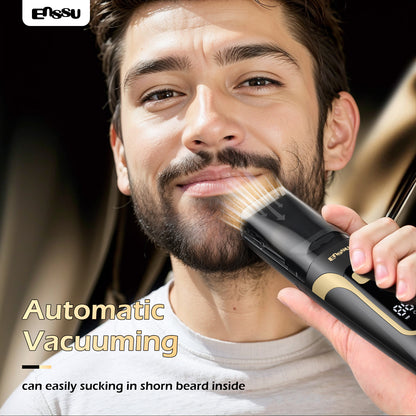 Vacuum Beard Trimmer – Yellow, 1-20mm Combs, LCD Display, IPX7 Waterproof