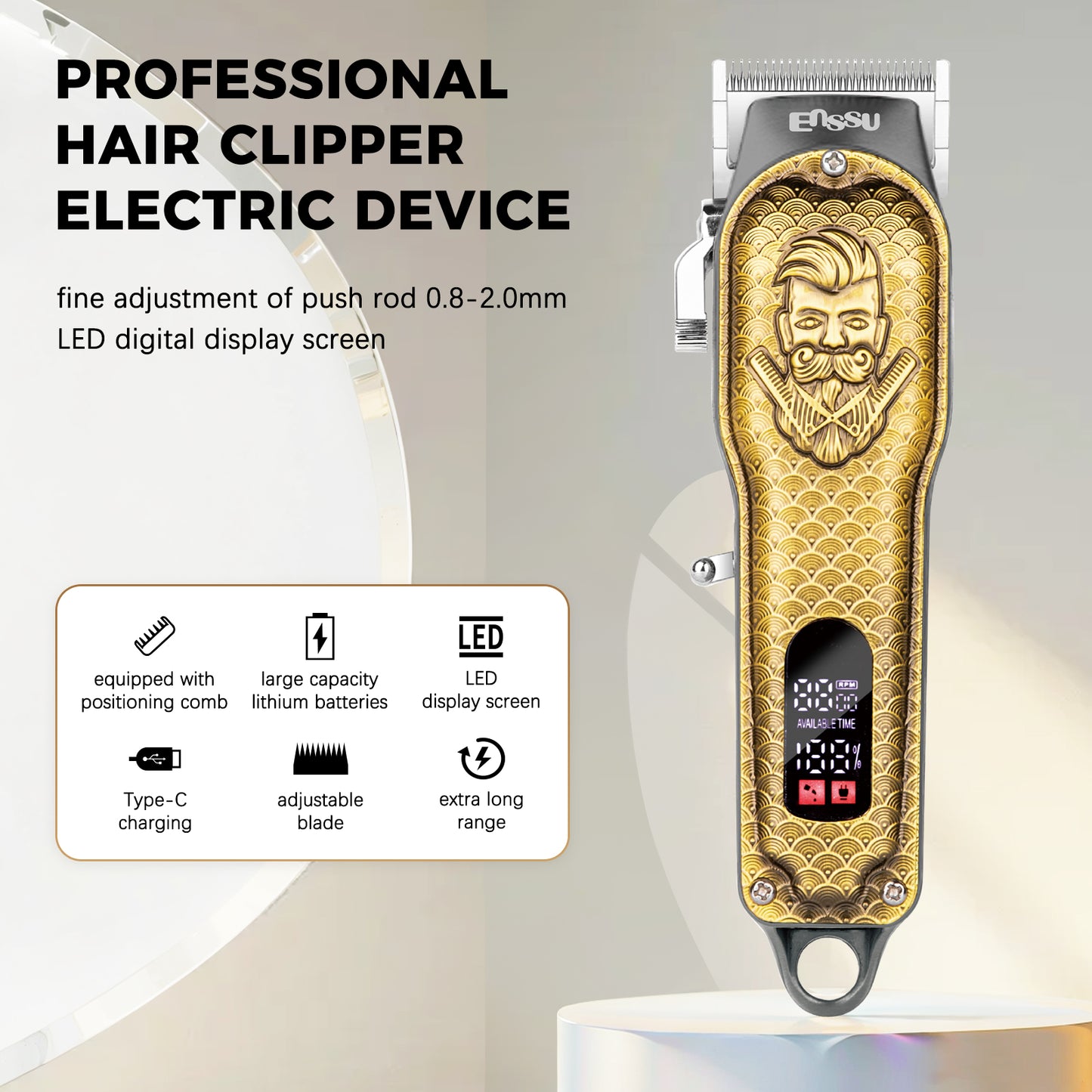 Pro Hair Clipper – Adjustable 45mm Stainless Blade, 6500RPM Motor