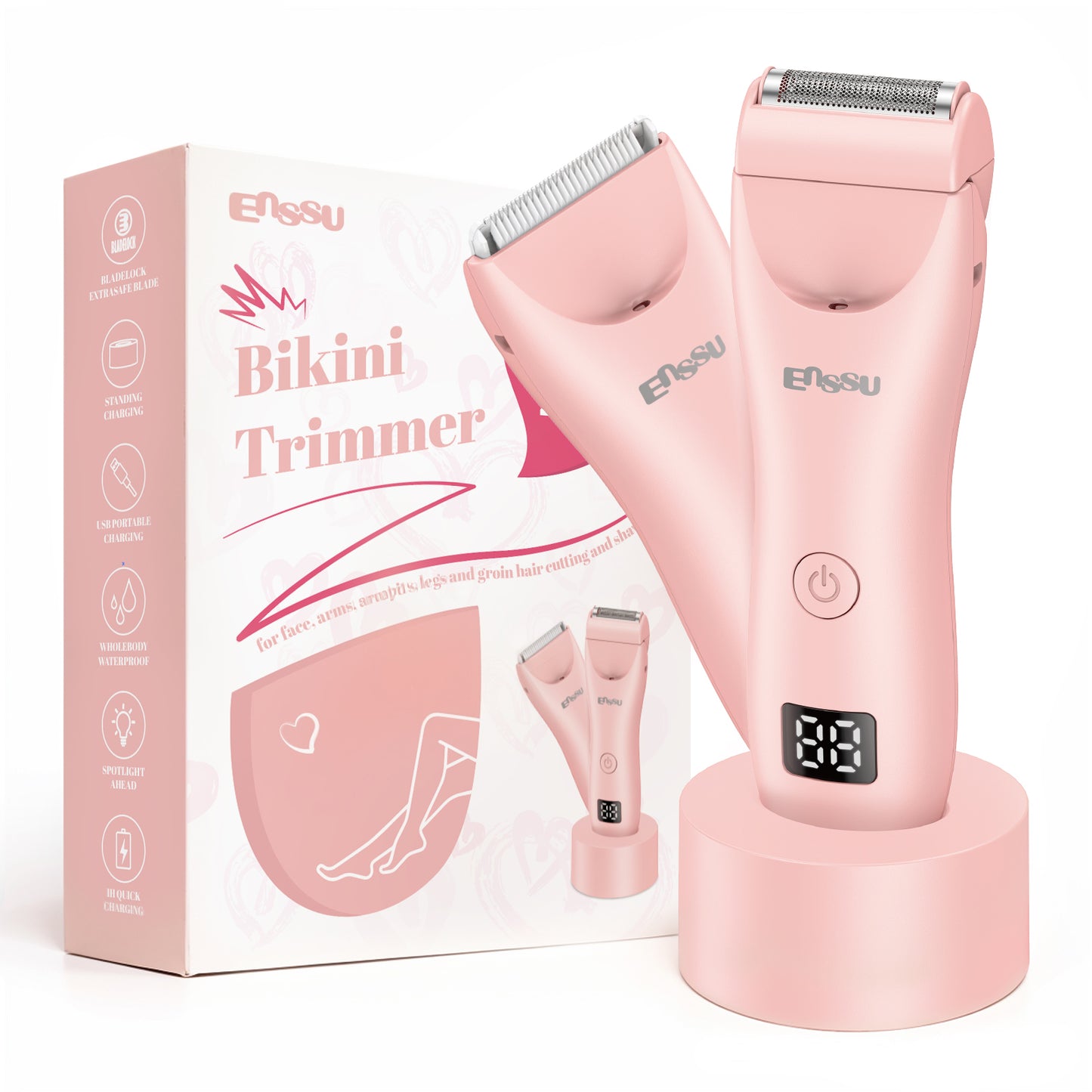 Lady 2-in-1 Bikini Trimmer with Safe Ceramic Blade – Waterproof, Spotlight & LCD Battery Display