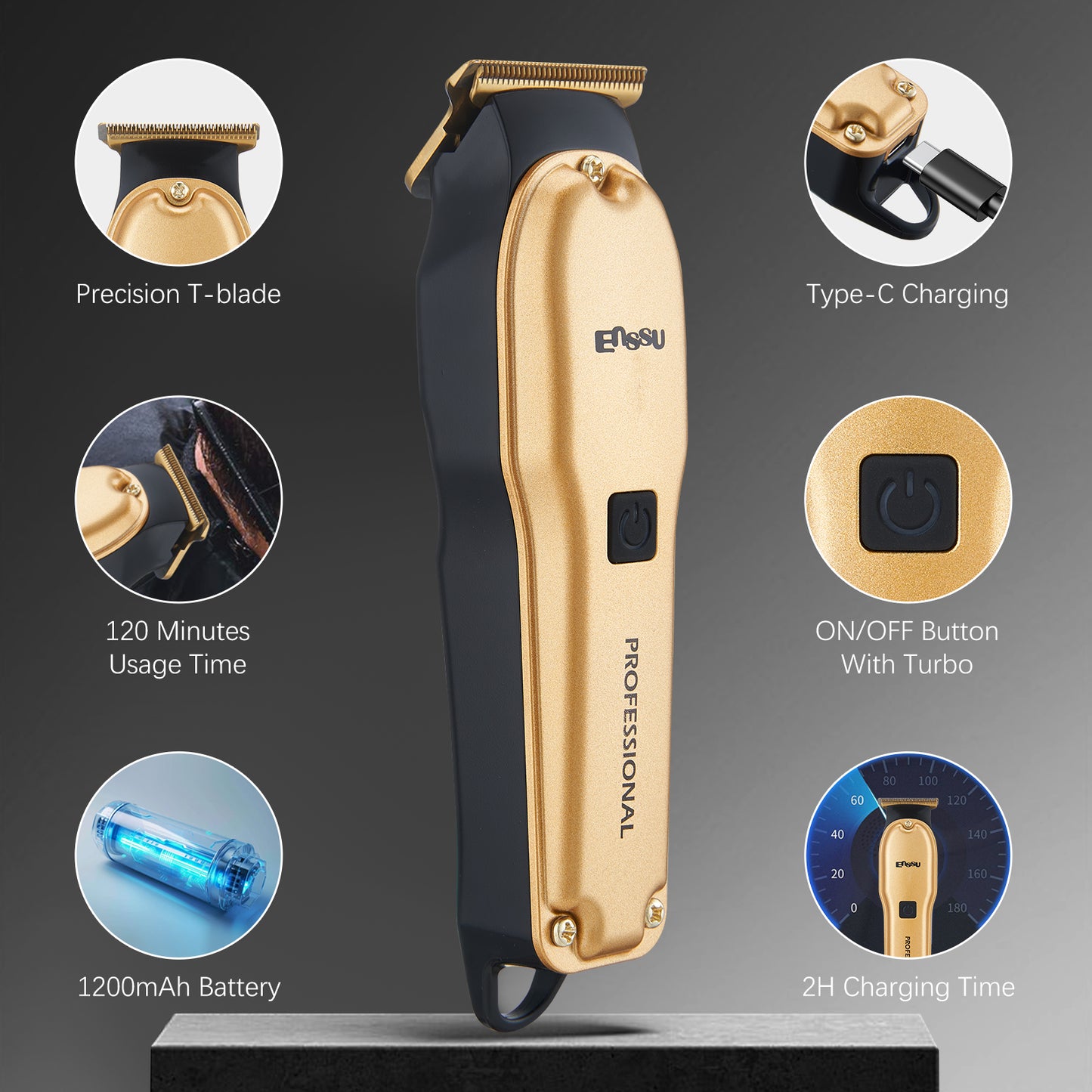 Pro Hair Trimmer – T-Shape Stainless Blade, 6800RPM Dual-Speed Motor
