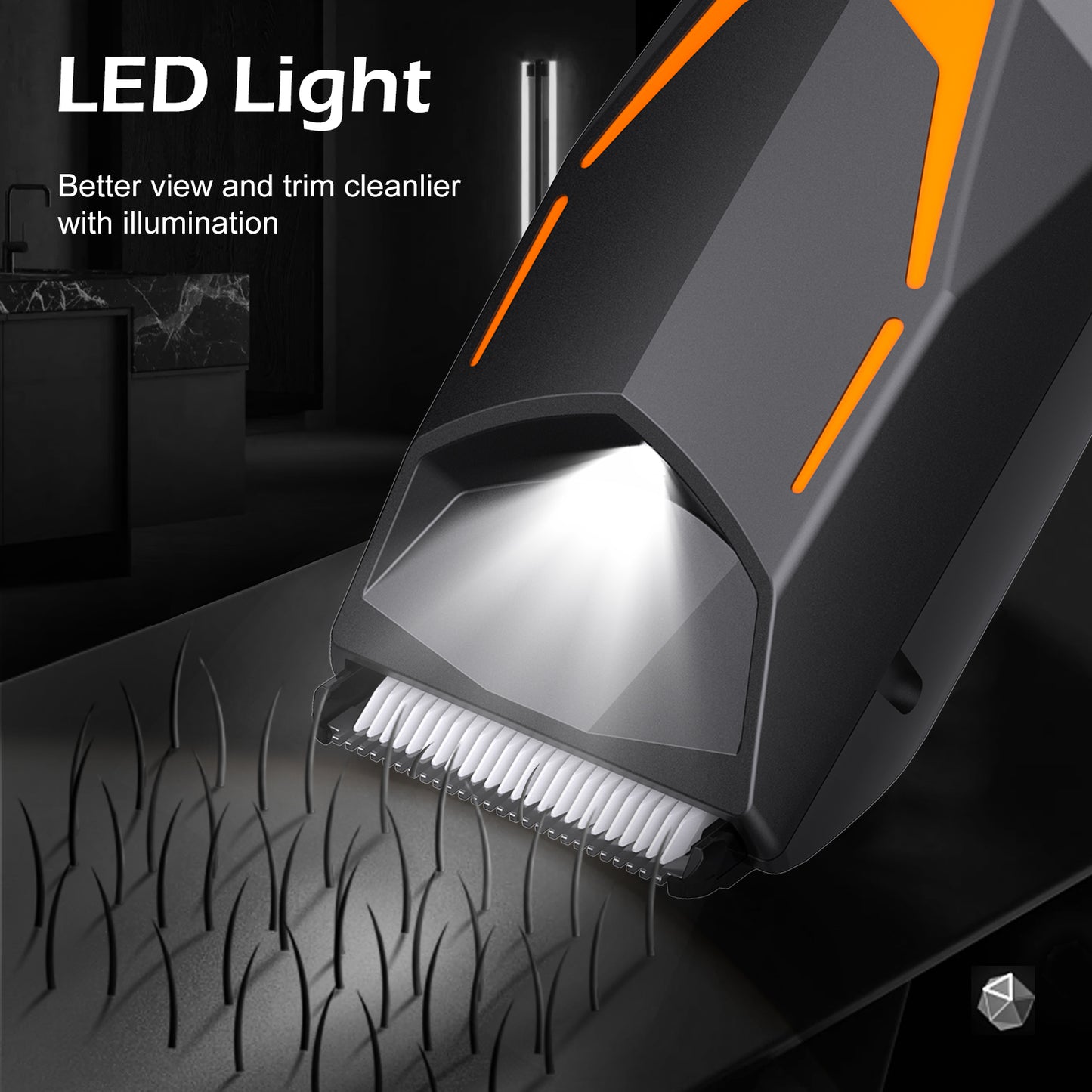 Men's Body Trimmer - Cut-Preventing Blade, IPX7 Waterproof, Spotlight, LCD Display & Dock