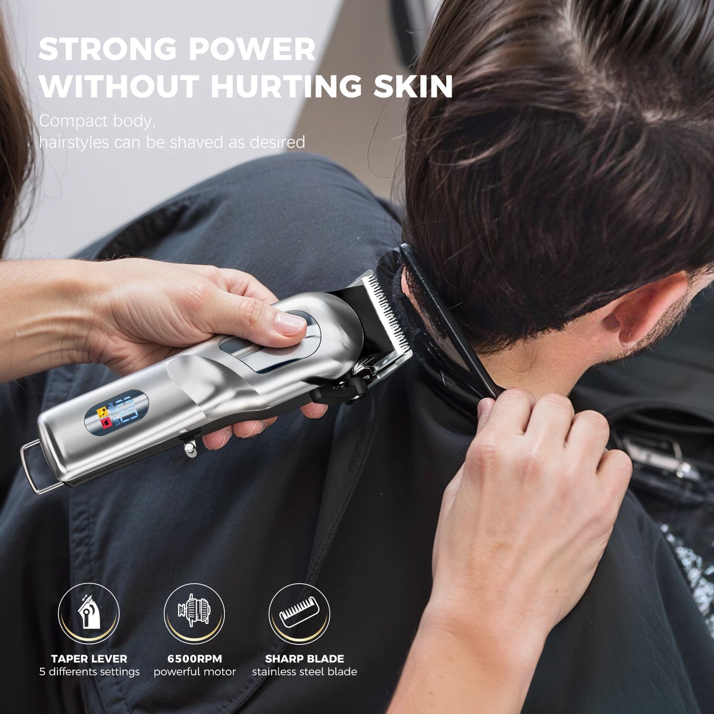 Pro Hair Clipper – Adjustable 45mm Stainless Blade, 6500RPM Motor