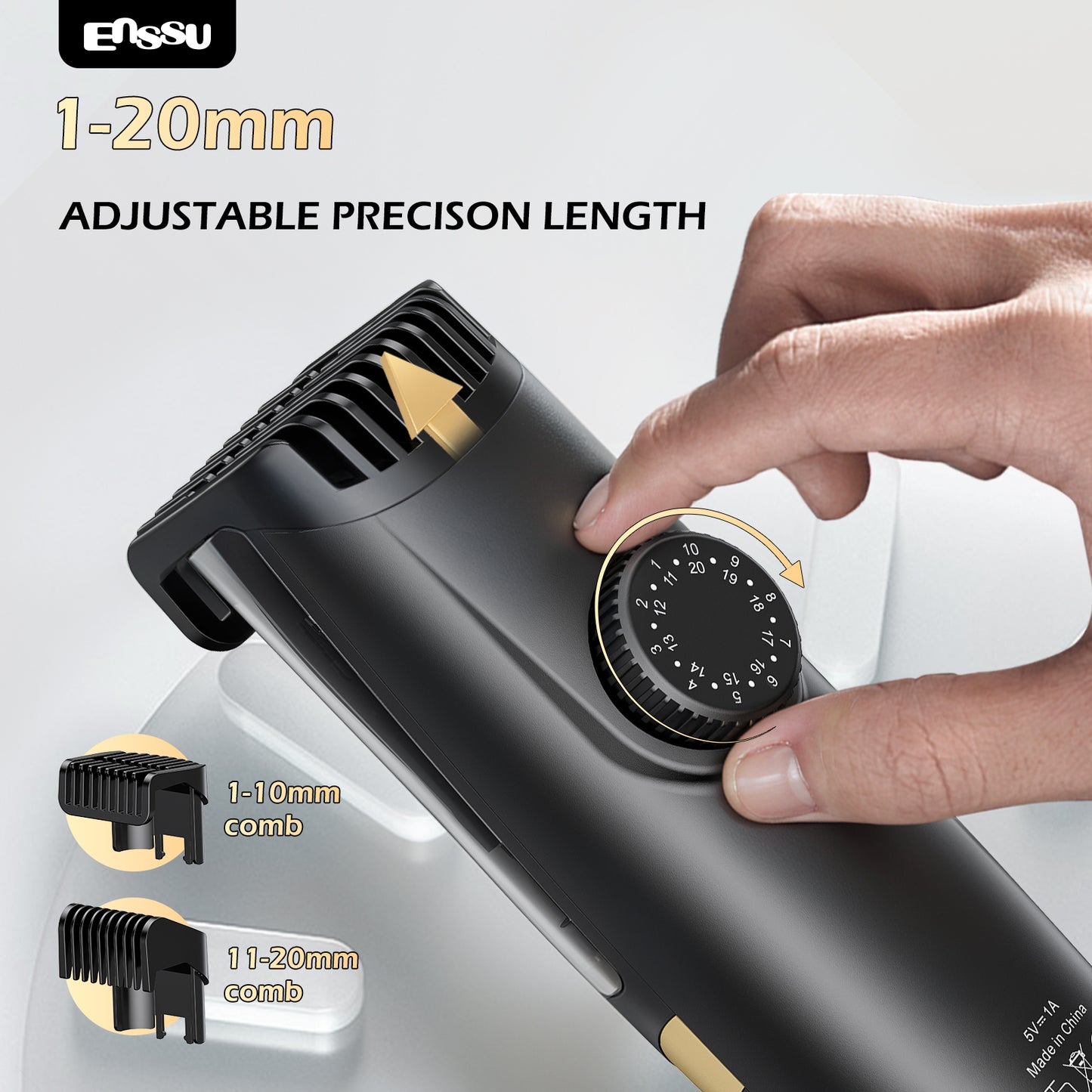 Vacuum Beard Trimmer – Yellow, 1-20mm Combs, LCD Display, IPX7 Waterproof