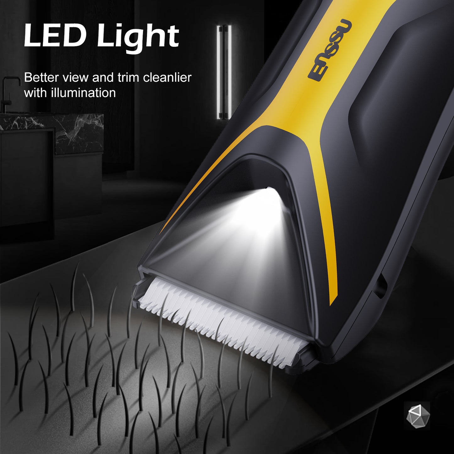 Men's Body Trimmer - Cut-Preventing Blade, IPX7 Waterproof, Spotlight, LCD Display & Dock