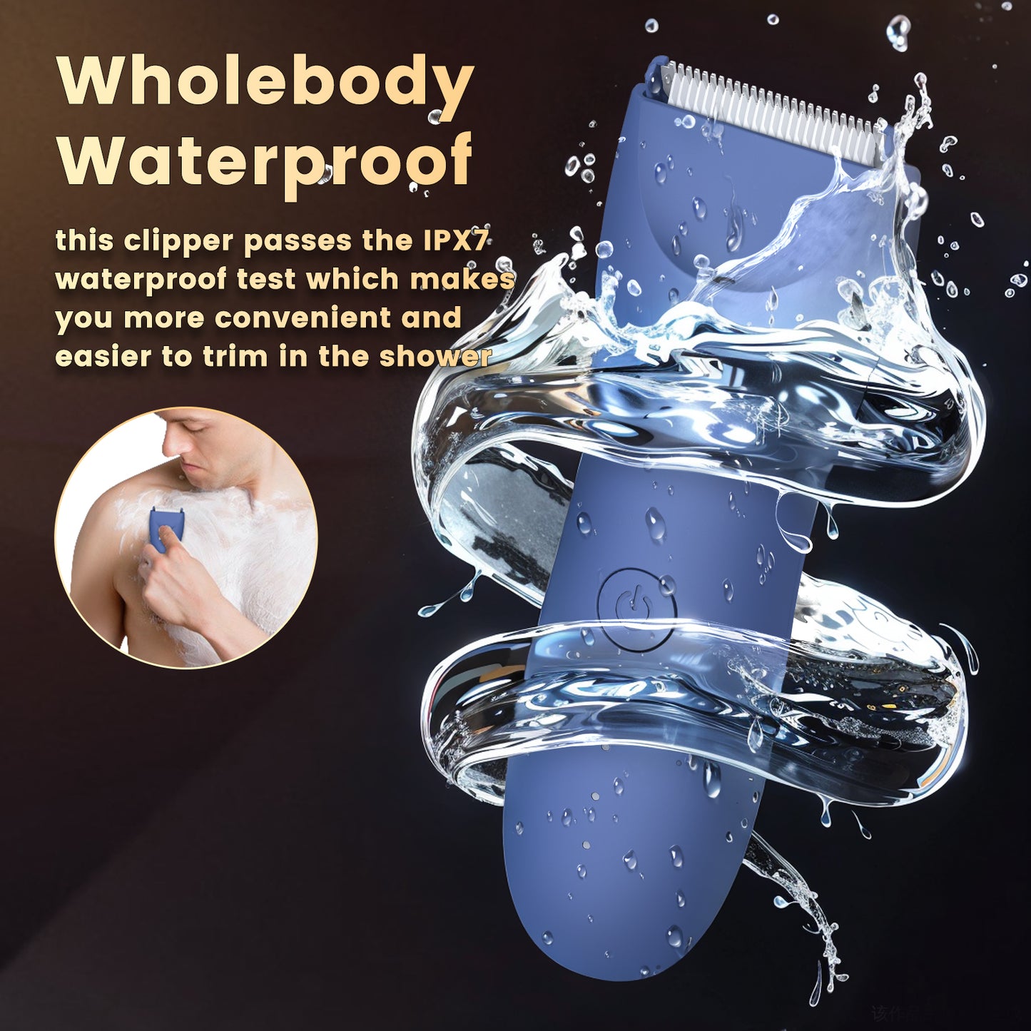 Men’s Body Trimmer Blue – Waterproof, Ceramic Blade, LED Light & Dock